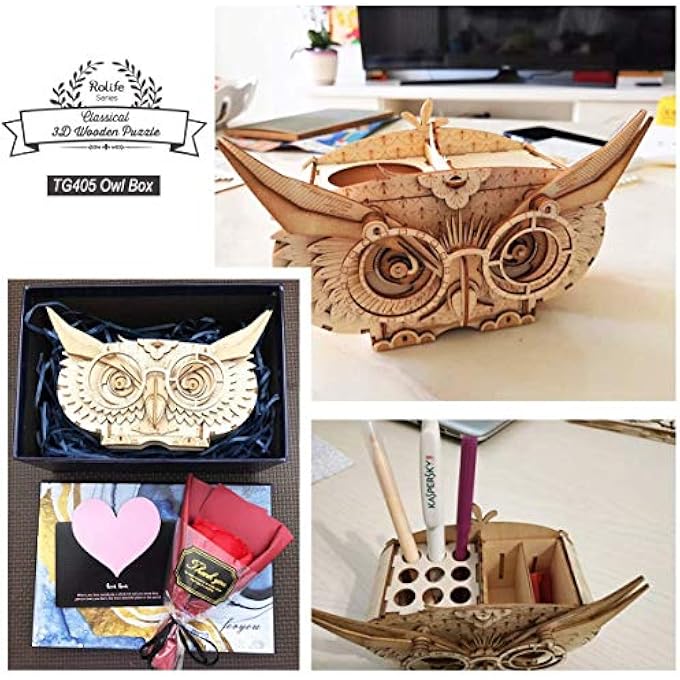 KIDS ROLIFE 3D OWL SHORTAGE HOLDER WOODEN JIGSAWS PUZZLES HAND CRAFT MECHANICAL TOY - Image 4